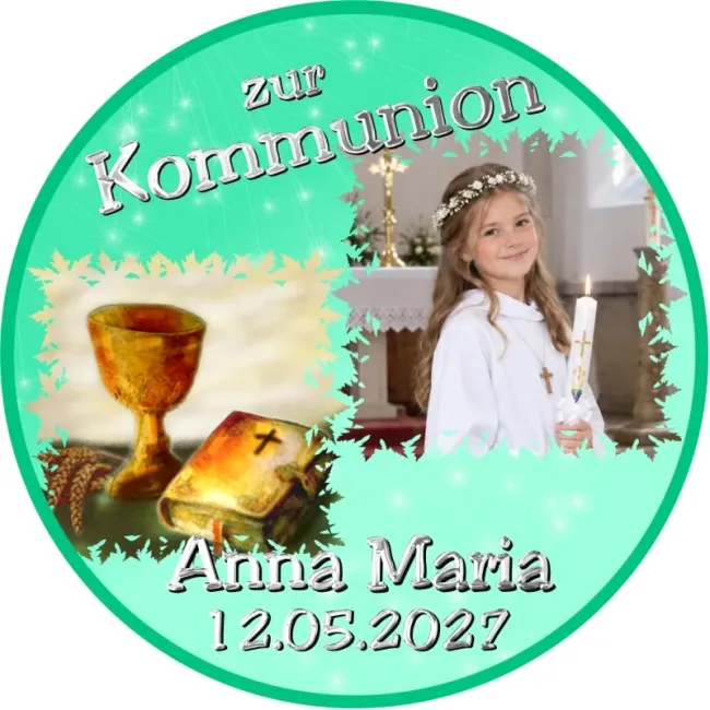Preview: Fototortenaufleger für Kommunion, Konfirmation, Firmung und Jugendweihe mit Kelch und Bibel